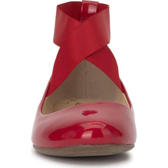 Jessica Simpson Women's Red Muse Faux Leather Ankle Cross Elastic Ballet Flats - Picture 2 of 7